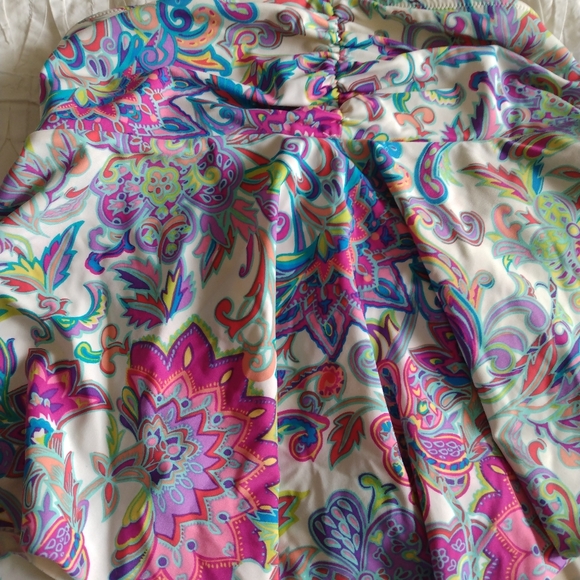 Multi colous Flower Bathing Suit Top Tankini  with corded neck Straps - Picture 2 of 3